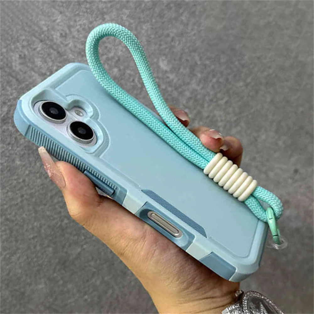 Armadura de parachoques híbrida de lujo, pulsera, correa para muñeca, cordón, funda de teléfono para iPhone 17 16 11 12 13 14 15 Pro Max XR, funda a prueba de golpes