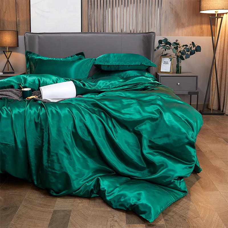 Juego de funda nórdica de cama 120/150/180/200 Tencel, juego de cama de seda negro, verde, blanco, Sábana de verano, Sábana bajera elástica de lujo 180x200