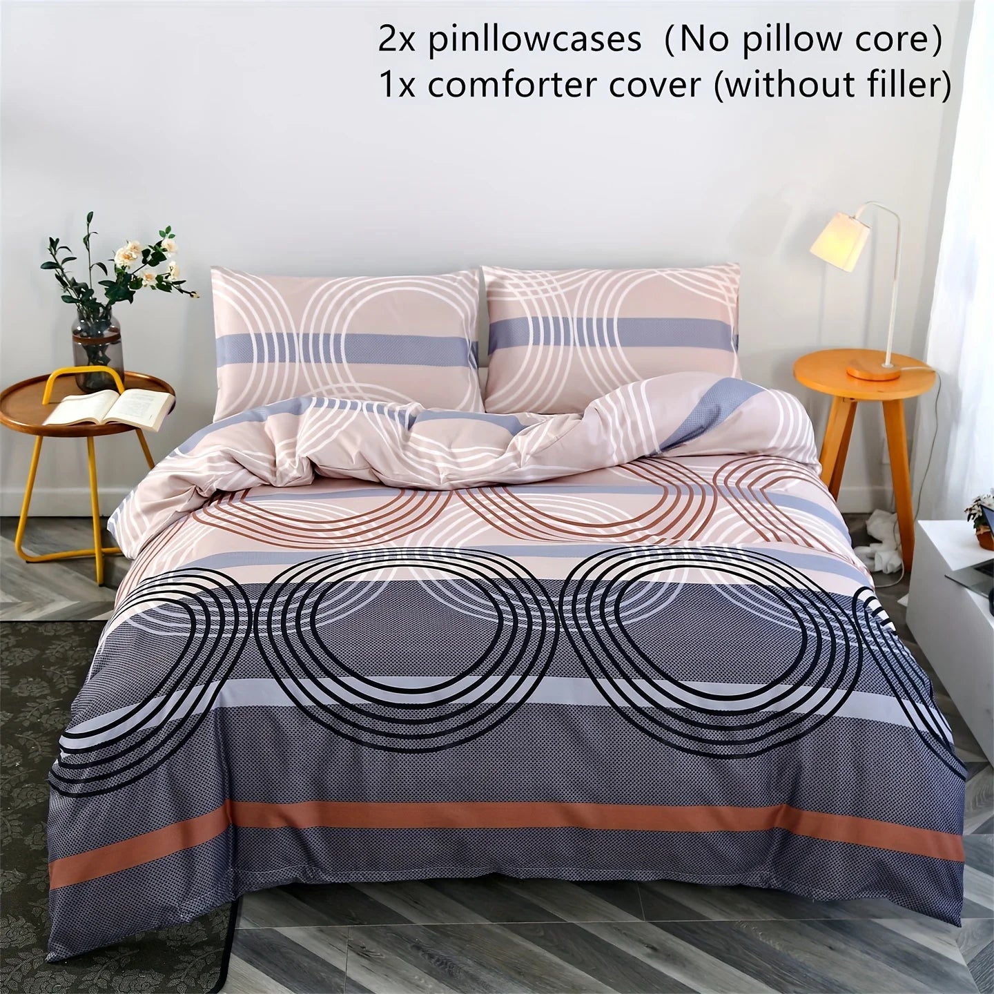 Juego de funda nórdica de 3 piezas con 2 fundas de almohada, poliéster transpirable, lavable a máquina, cierre de cremallera
