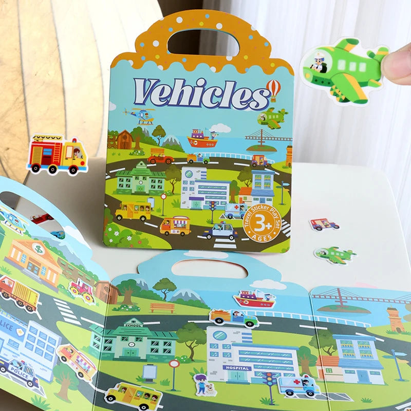 1 libro de pegatinas de gelatina, libro silencioso, diversión DIY para pegatinas de escena para niños, libro de pegatinas de rompecabezas de pasta repetidamente