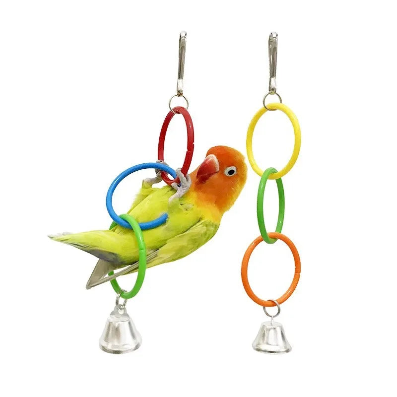 Columpio para loros, jaula para pájaros, juguetes con sonido de campana, anillo de escalada colorido para molinillo de anillos de Color, jaula de juguete para pájaros