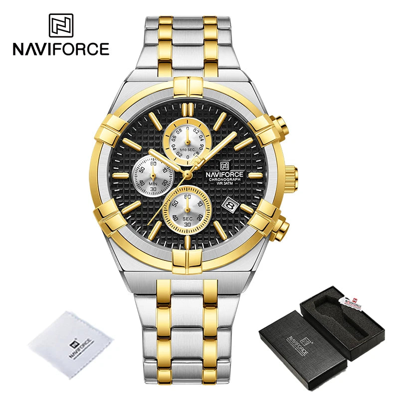 NAVIFORCE relojes originales para hombre, cronógrafo deportivo de cuarzo a la moda, reloj de pulsera para hombre Simple salvaje resistente al agua con pantalla