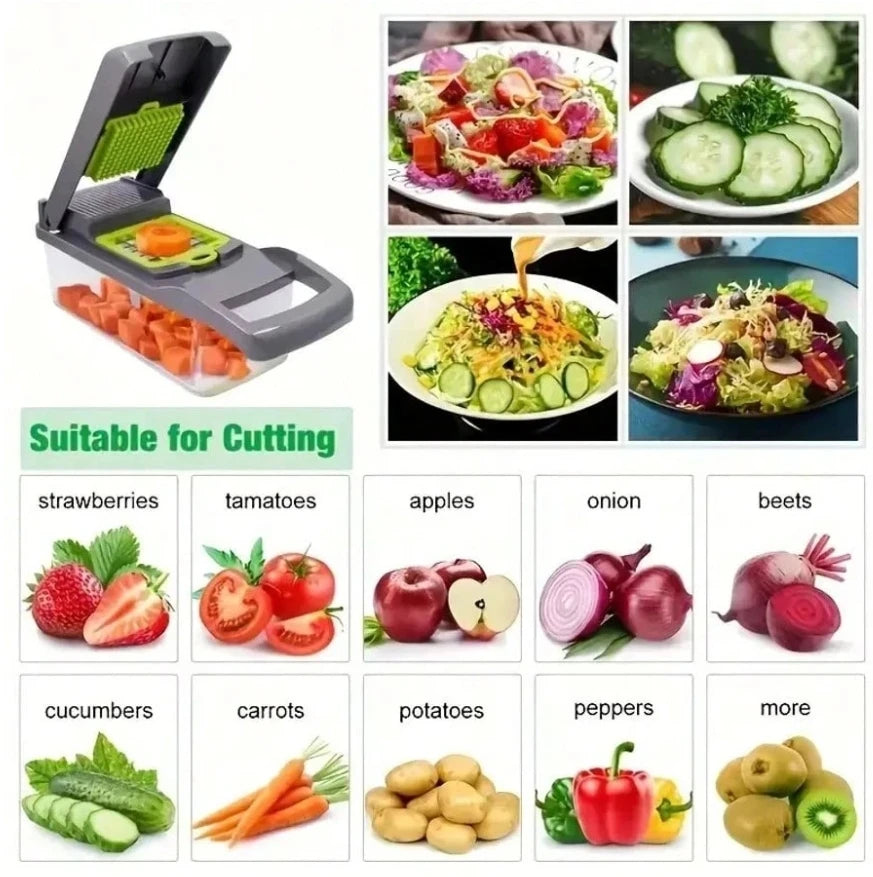 Picadora de verduras 16 en 1, picadora profesional de cebolla, picadora de alimentos multifuncional, cortadora de verduras de cocina, C vegetal