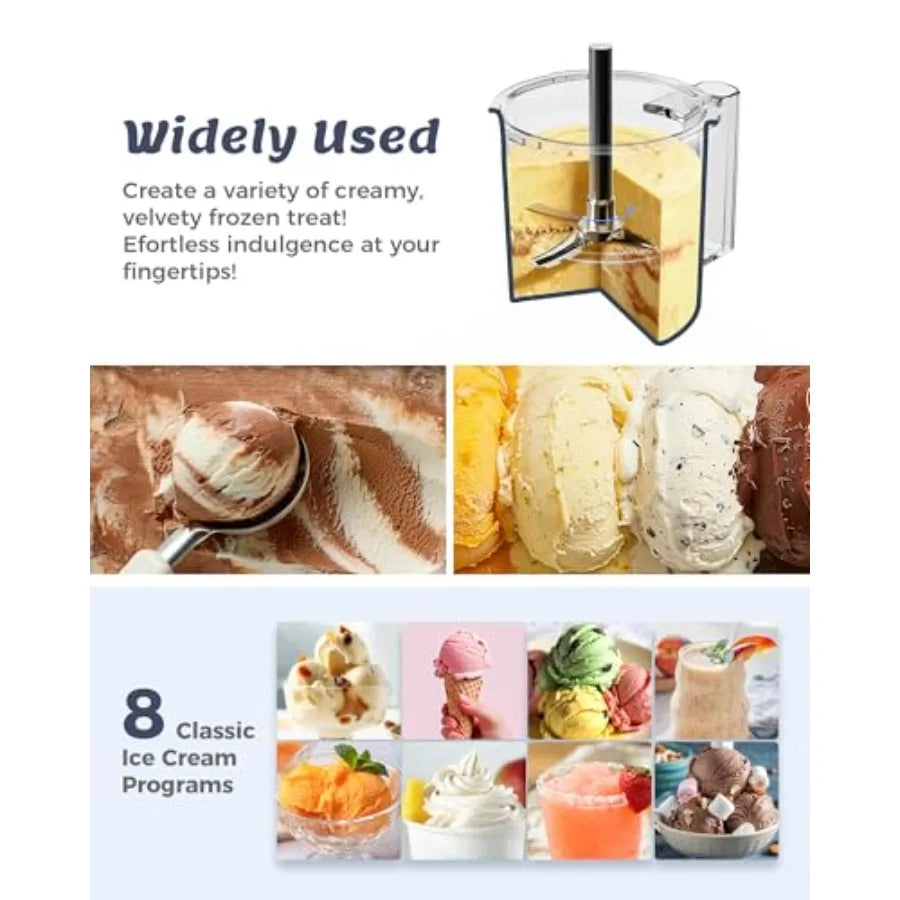 Máquina para hacer helados sin congelador, para helados caseros, gelato, granizados, yogur, sorbetes, 10 programas preestablecidos, funciones de repostería y mezcla.