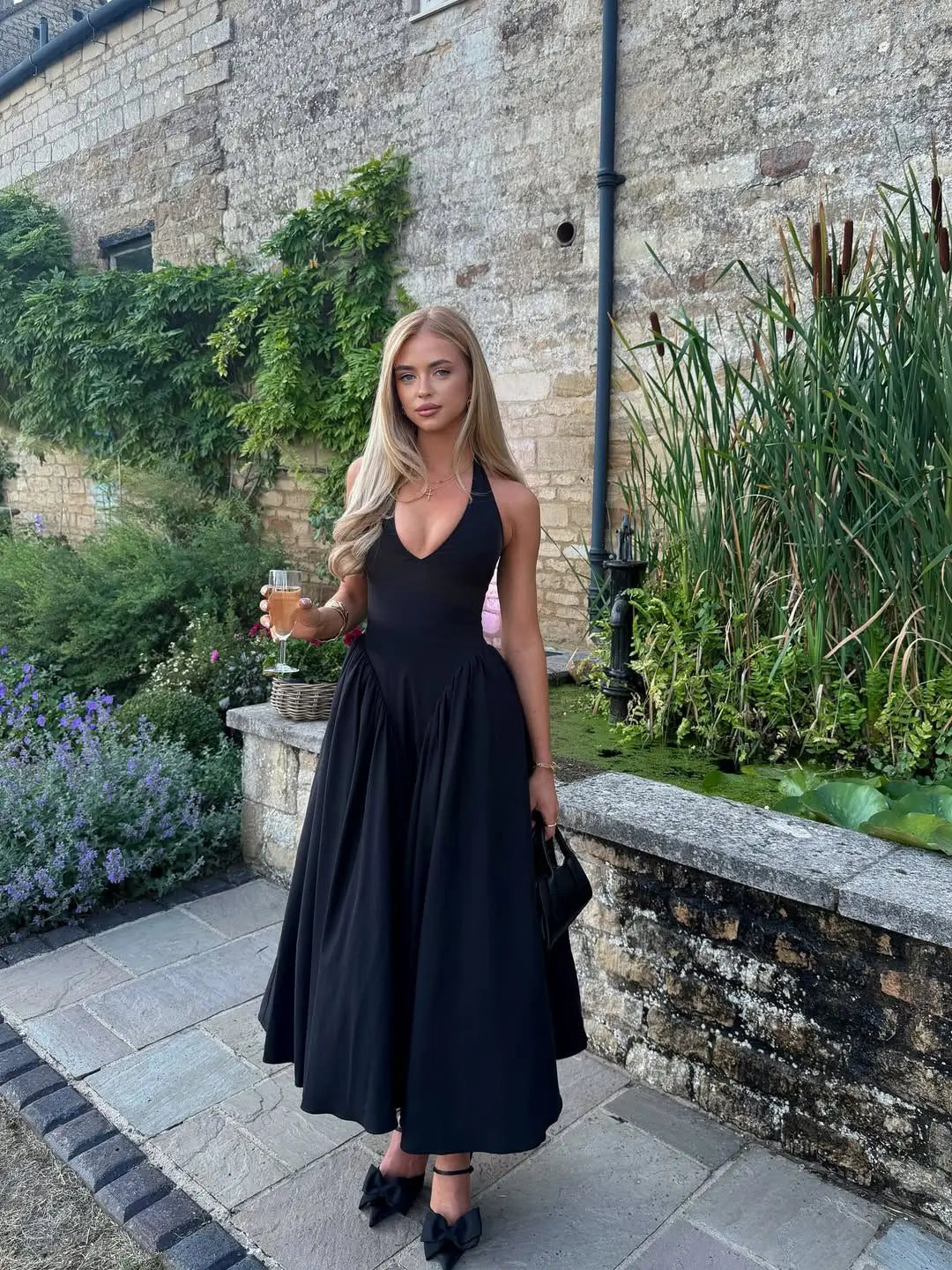 YENKYE-vestido Sexy con espalda descubierta para mujer, vestido verde elegante con cuello Halter, cintura baja, corte en A, Midi, vestidos de fiesta de noche de verano, bata de algodón