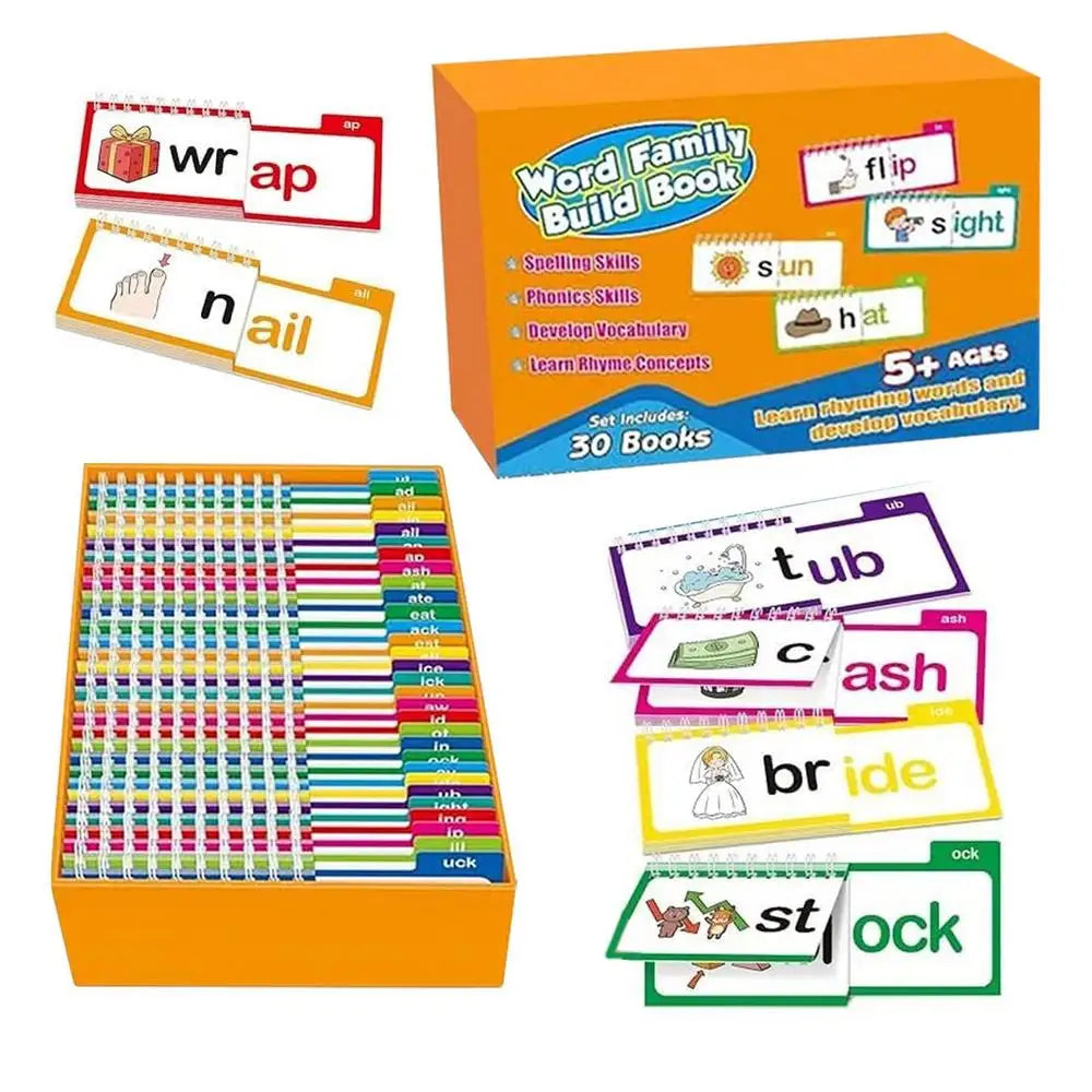 Nuevo libro de lectura, 30 libros de lectura y rima, libros de construcción familiares de palabras, tarjetas Flash, tarjetas de vocabulario, lectura educativa