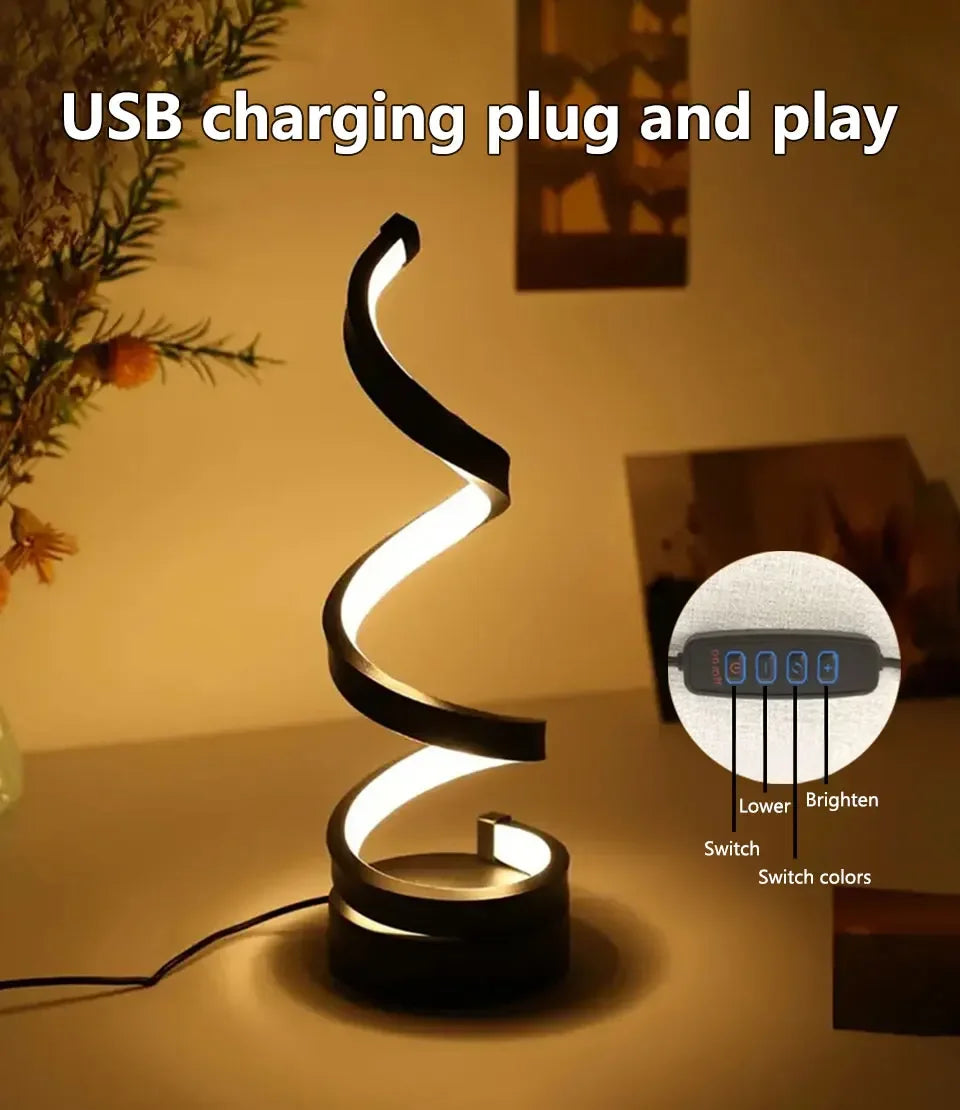 Luz LED nocturna, lámpara de mesa en espiral, lámparas de noche modernas, lámpara de noche regulable, decoración para oficina, sala de estar y dormitorio, luces nocturnas