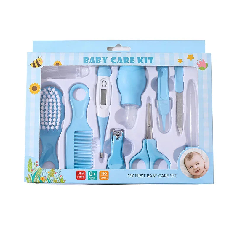 Kit de Cuidado para Bebés 10 en 1: Set de Aseo para Recién Nacidos (Cortaúñas/Cepillo/Termómetro) para Bebés (Rosa/Azul)