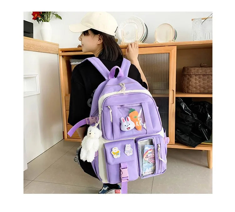 Mochila escolar Kawaii para niños y niñas, conjunto de 4 piezas, mochilas escolares para adolescentes y niñas