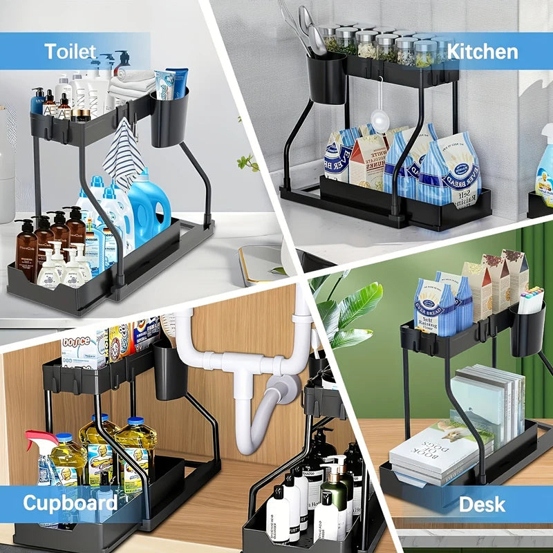 Estante de Almacenamiento Extraíble de Doble Capa, Cajones de Gran Capacidad para Ahorrar Espacio, Organizador para Cocina y Baño