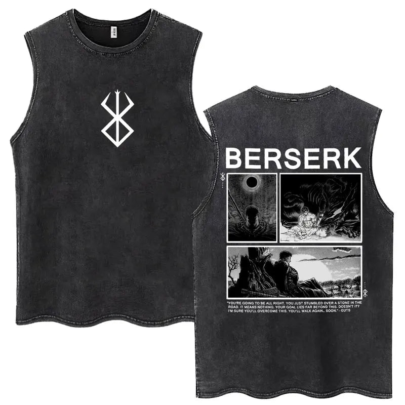 Camisetas sin mangas Harajuku lavadas de Anime Berserk Guts, camisetas Retro de Manga Gatsu Griffith Zodd, camisetas sin mangas, Camiseta de algodón Unisex de gran tamaño