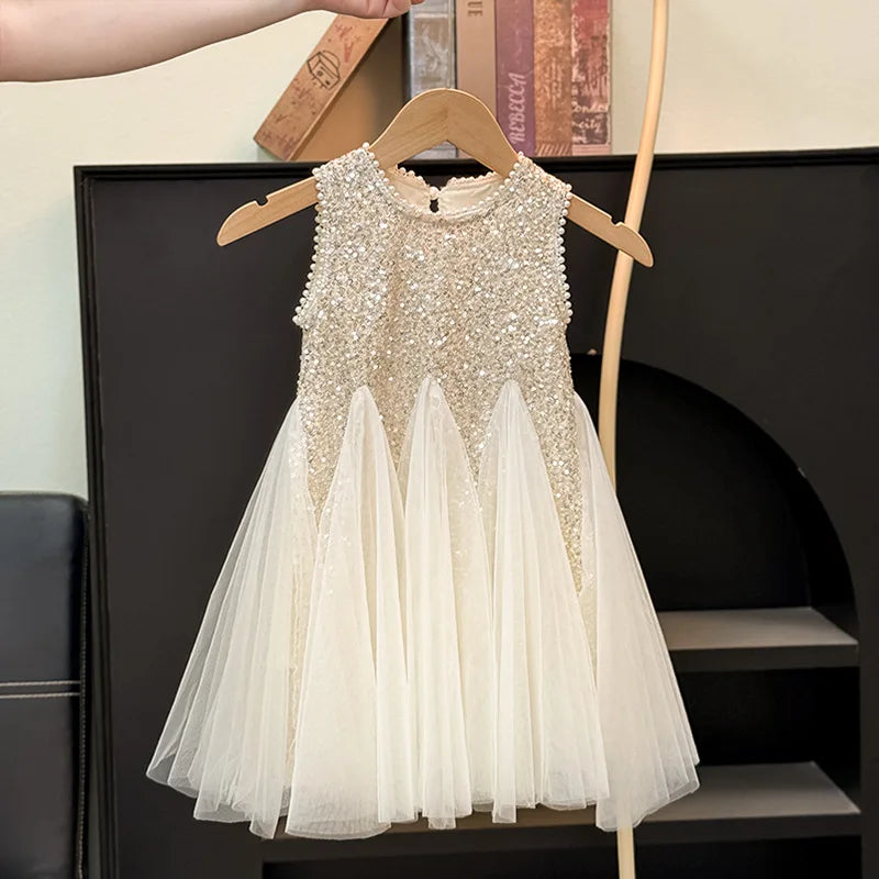 Vestido de tul de verano para niñas, vestido de princesa con lentejuelas y malla abullonada, Vestidos para fiesta de cumpleaños para niños, ropa informal de moda para niños de 2 a 10 años
