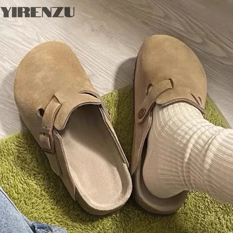 Zapatillas planas de gamuza sintética marrón estilo Birken Retro de verano, zapatillas de plataforma con punta redonda a la moda, chanclas de corcho de suela blanda para mujer al aire libre