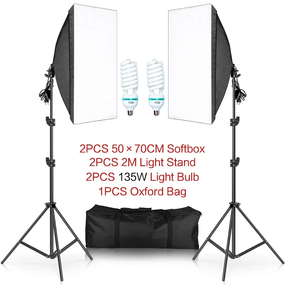 Kit de iluminación Softbox de 20w/30w/40w, Kit de iluminación de fotografía continua, bombilla E27, equipo de luces de estudio fotográfico para sesión de fotos