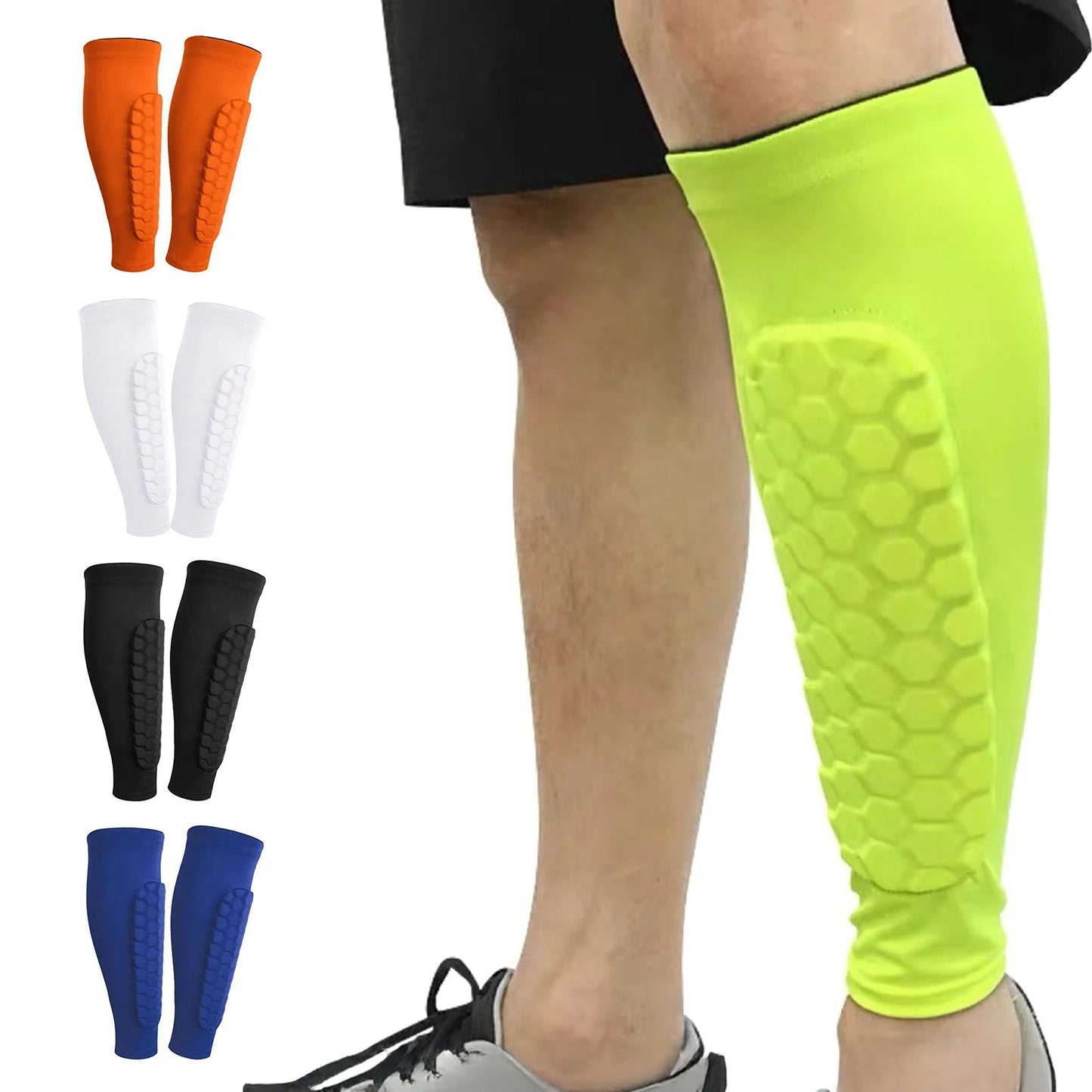 2 uds espinilleras fútbol baloncesto con acolchado de panal nailon transpirable Anti impacto protectores de piernas deportivos para niños adultos