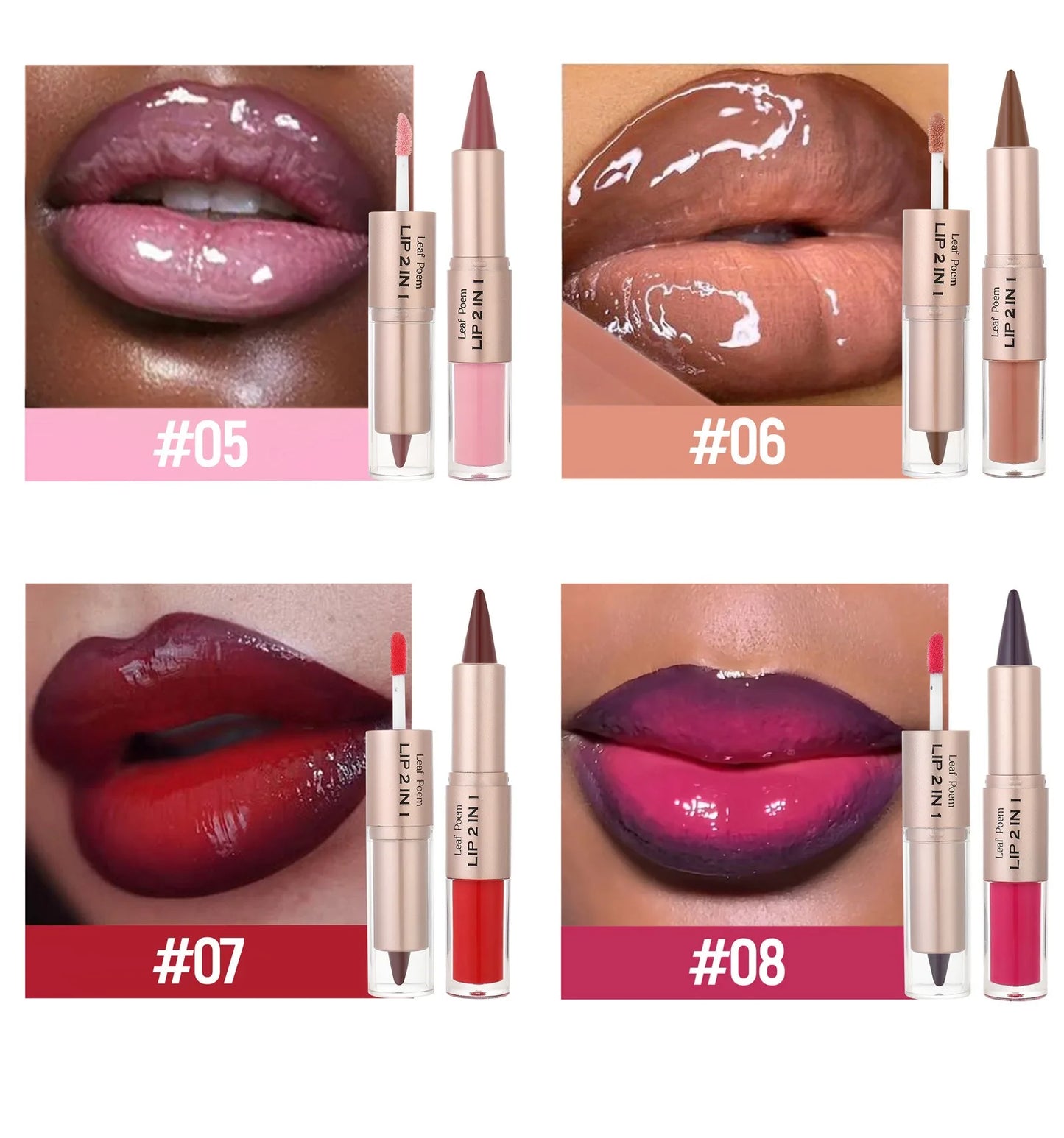 Maquillaje de Labios 2 en 1 Color Rosa Ciruela Oscuro, Delineador de Labios Mate, Brillo Labial Voluminizador con Efecto Espejo, Contorno de Labios Resistente al Agua, Maquillaje No Pegajoso