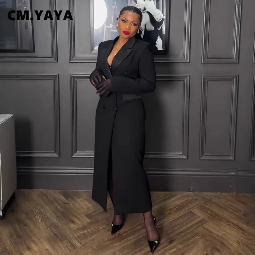 CM.YAYA moda mujer OL trabajo doble botonadura con muescas manga larga Maxi vestido primavera Sexy noche elegante fiesta calle vestidos largos
