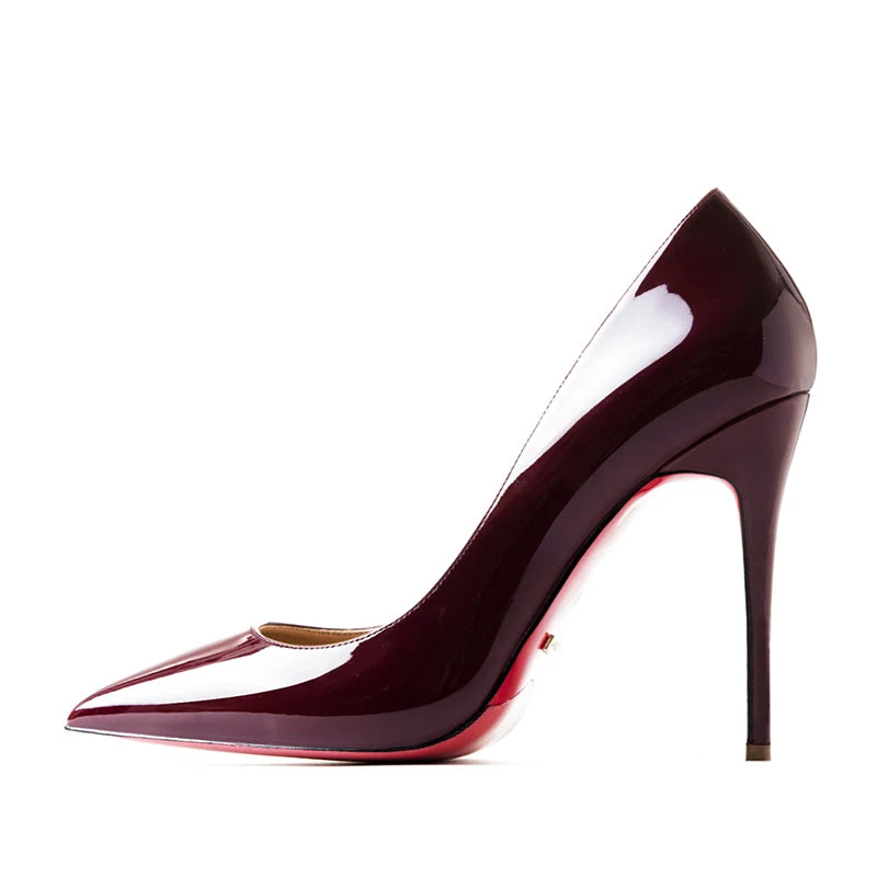 HLTINO, tacones altos de fondo rojo de 12cm, zapatos de lujo de cuero genuino, tacones de aguja súper altos para mujer con zapatos de tacón de primavera para mujer
