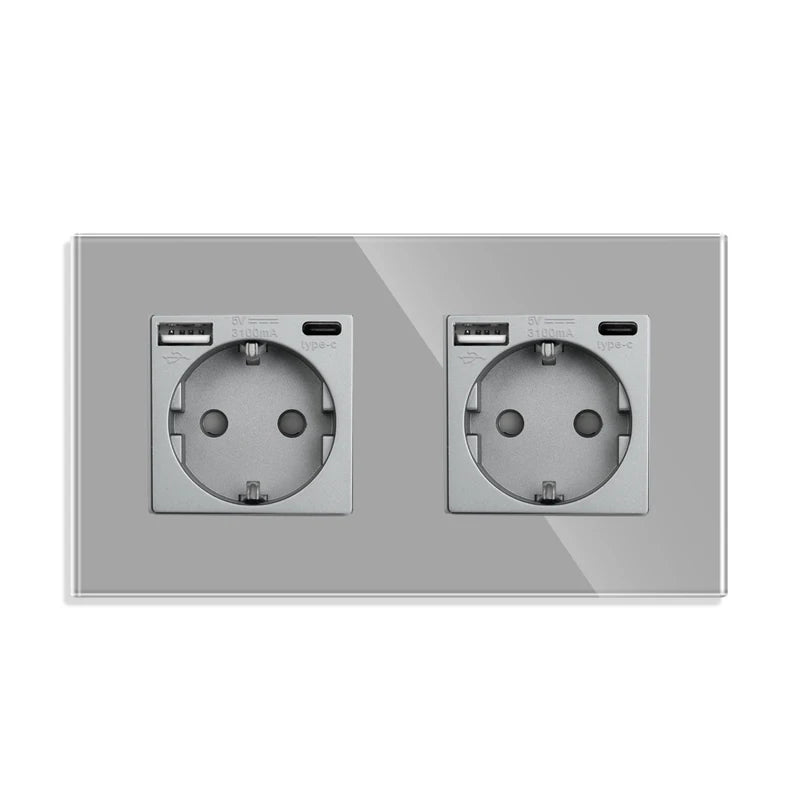 Bingoelec-interruptor de luz inteligente gris y enchufe de pared WiFi con Panel de cristal, interruptores con enchufes para mejorar el hogar