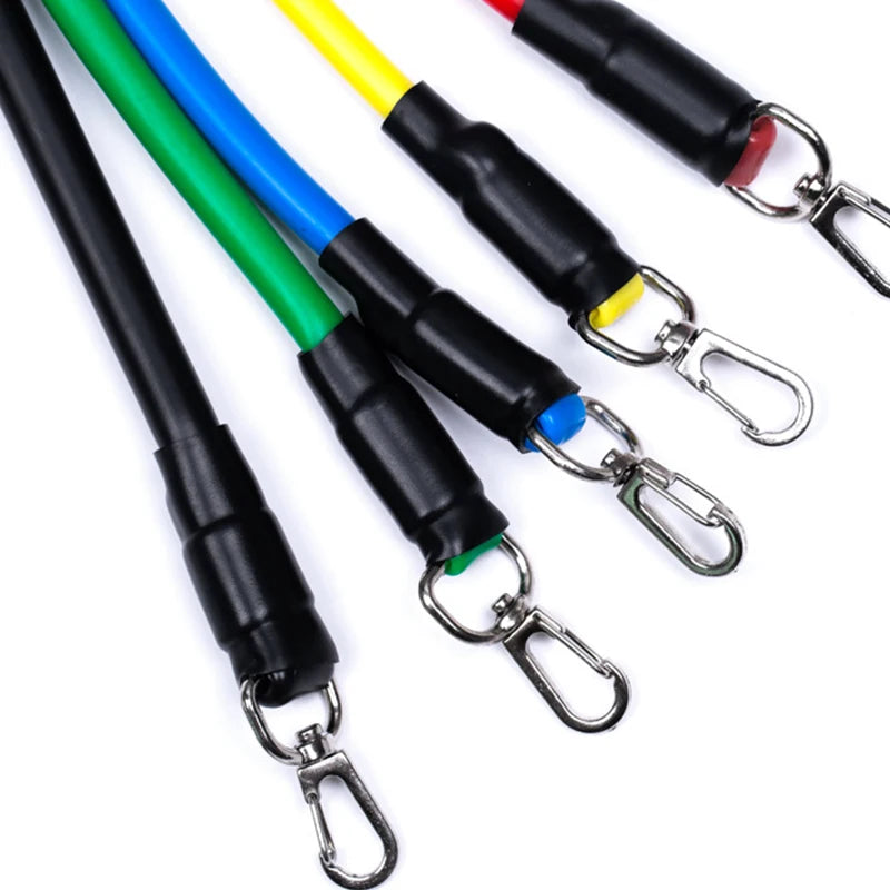 Set de Bandas de Resistencia TPE (11 piezas) con Cuerda de Tracción, Bandas Elásticas de Entrenamiento, Anclaje para Puerta, Asas, Bolsa de Transporte y Correas para Piernas y Tobillos