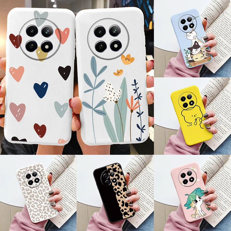 Funda para Realme 12 4G 12 + 13 + Plus 13 Pro + Plus 5G bonita funda trasera con forma de corazón y flor de silicona suave mate Fundas protectoras de dibujos animados