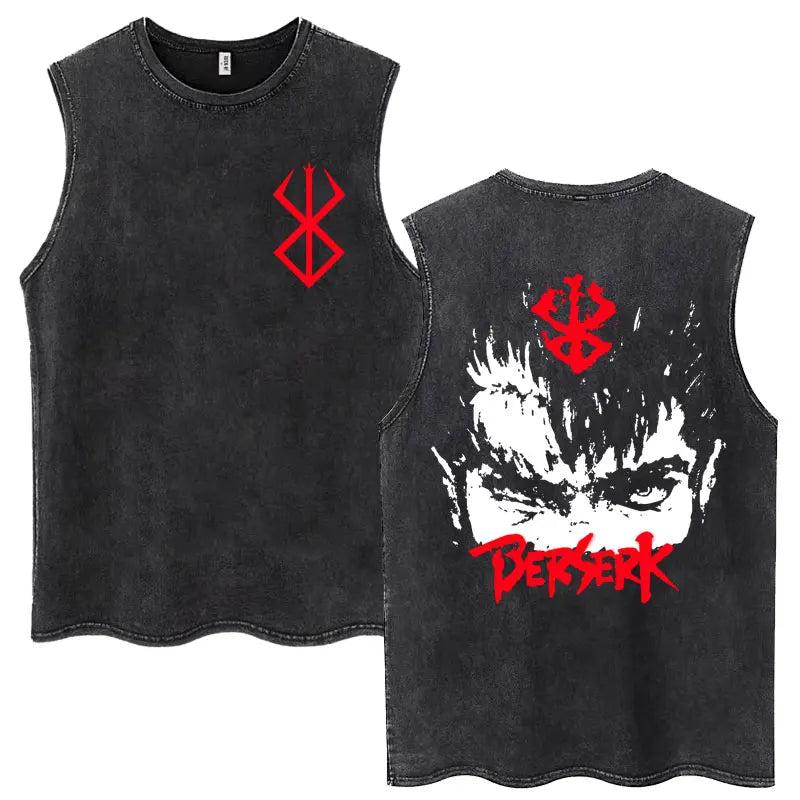 Camisetas sin mangas Harajuku lavadas de Anime Berserk Guts, camisetas Retro de Manga Gatsu Griffith Zodd, camisetas sin mangas, Camiseta de algodón Unisex de gran tamaño