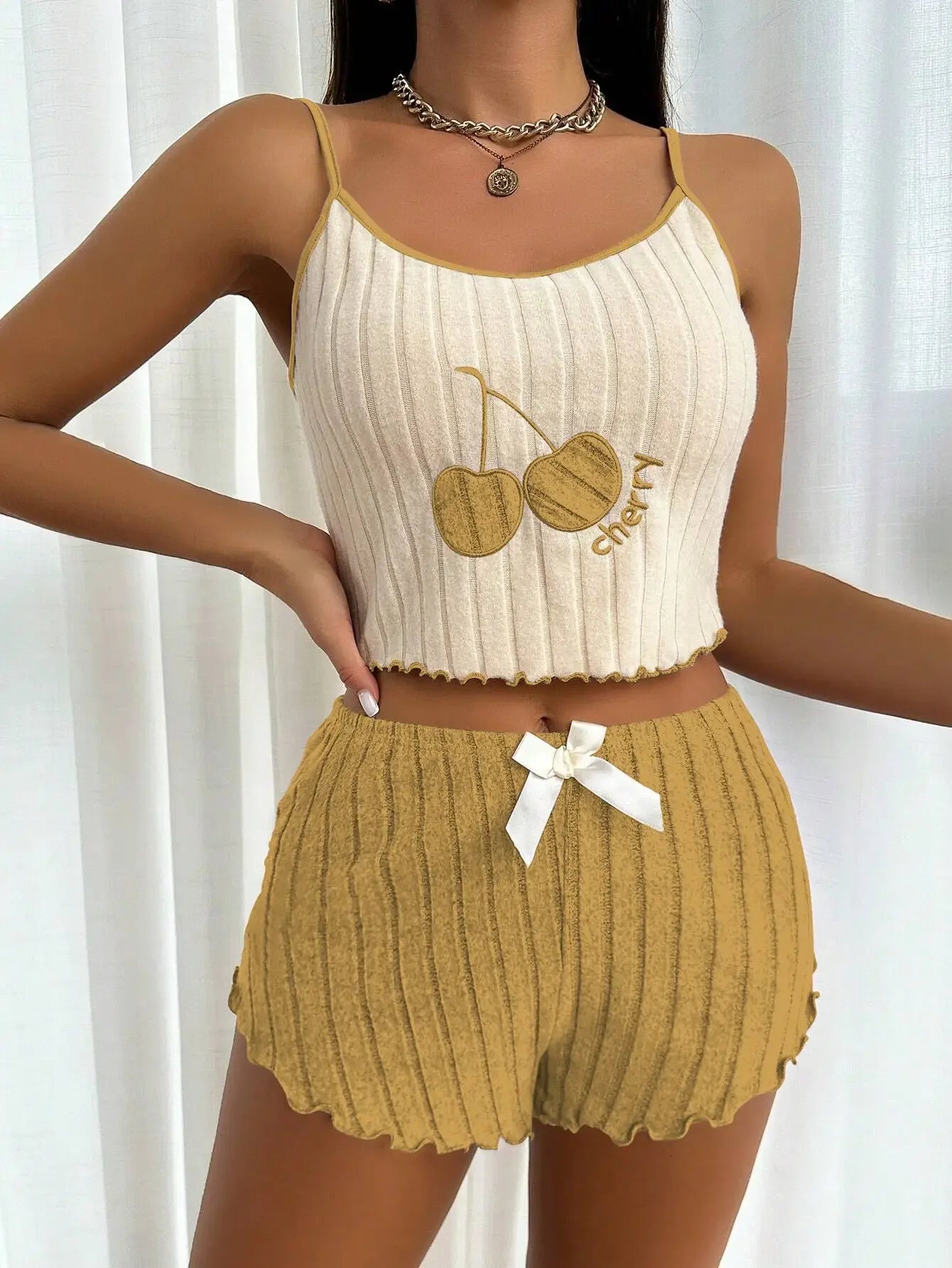 Conjunto de Pijama Casual de Verano para Mujer, 2 Piezas, Top Halter y Pantalones Cortos, Ropa de Dormir, Ropa para Estar en Casa