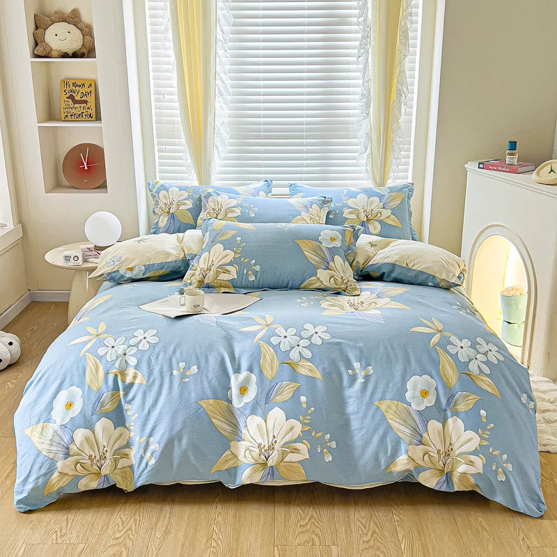Juego de fundas de edredón 100% de algodón, ropa de cama con estampado de flores, suave y agradable para la piel, 1 unidad, 2 fundas de almohada, 3 unidades