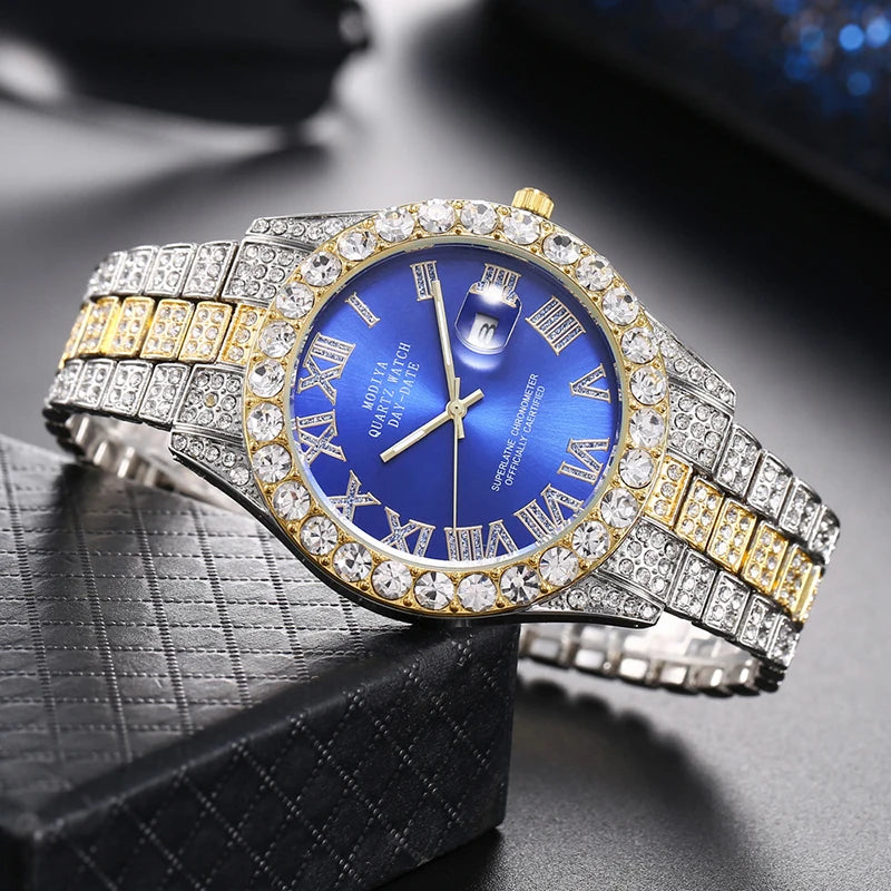 Reloj de lujo para mujer con sensación de alta gama, calendario moderno y moderno, cielo estrellado romano, reloj de cuarzo con tachuelas de diamantes