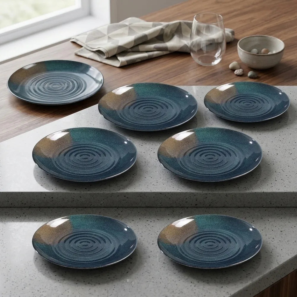 Juego de 6 Platos de Melamina Negros, Platos Planos con Ondas Concéntricas para Servir Platos Fríos, Filetes, para Restaurante, Hogar, Vajilla