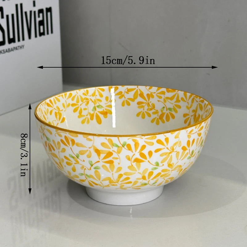 Cuenco de cerámica de gran capacidad de 6 pulgadas con patrón de flores para las cuatro estaciones, para fideos, sopa, ensalada, Pasta, apto para microondas/lavavajillas