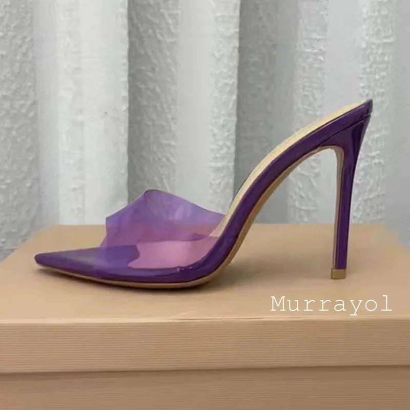 Zapatillas de tacón alto fino transparente de PVC con punta abierta, sandalias de Color sólido con punta estrecha para mujer, zapatos de vestir de fiesta de verano para mujer, zapatos de tacón