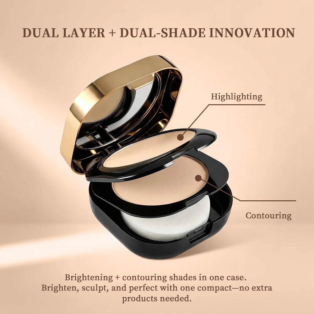 Polvo Compacto de Colágeno de Doble Capa, Control de Grasa, Acabado Mate, Maquillaje Facial de Larga Duración, Contorno e Iluminador para Mujeres, Belleza Diaria
