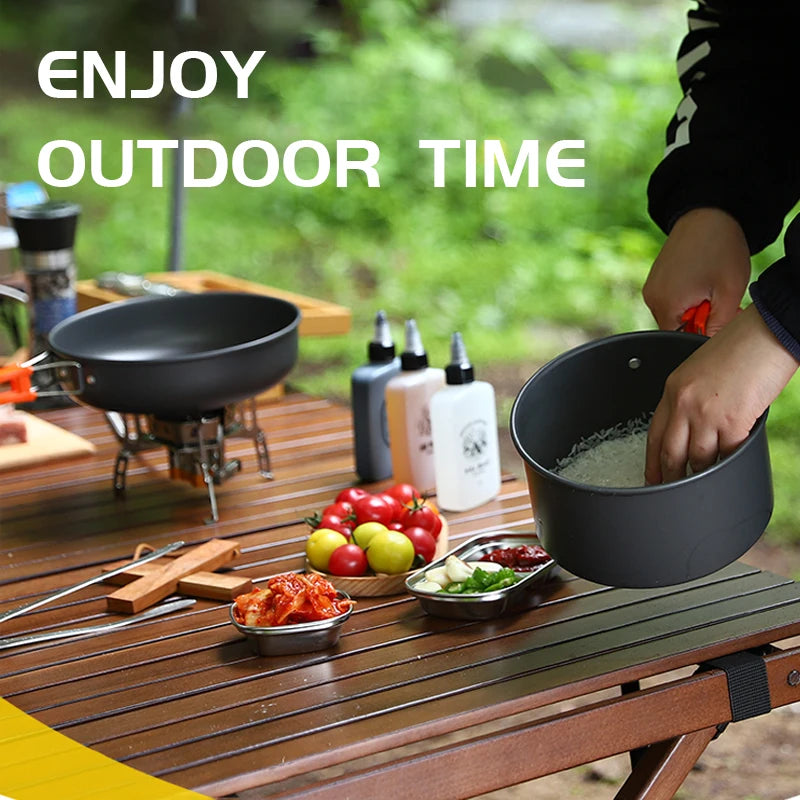 Juego de Cocina para Acampar, Juego de Utensilios de Cocina para Exteriores, Utensilios de Cocina Portátiles de Aluminio, Ollas, Tazones, Hervidores, Equipo para Picnic y Senderismo