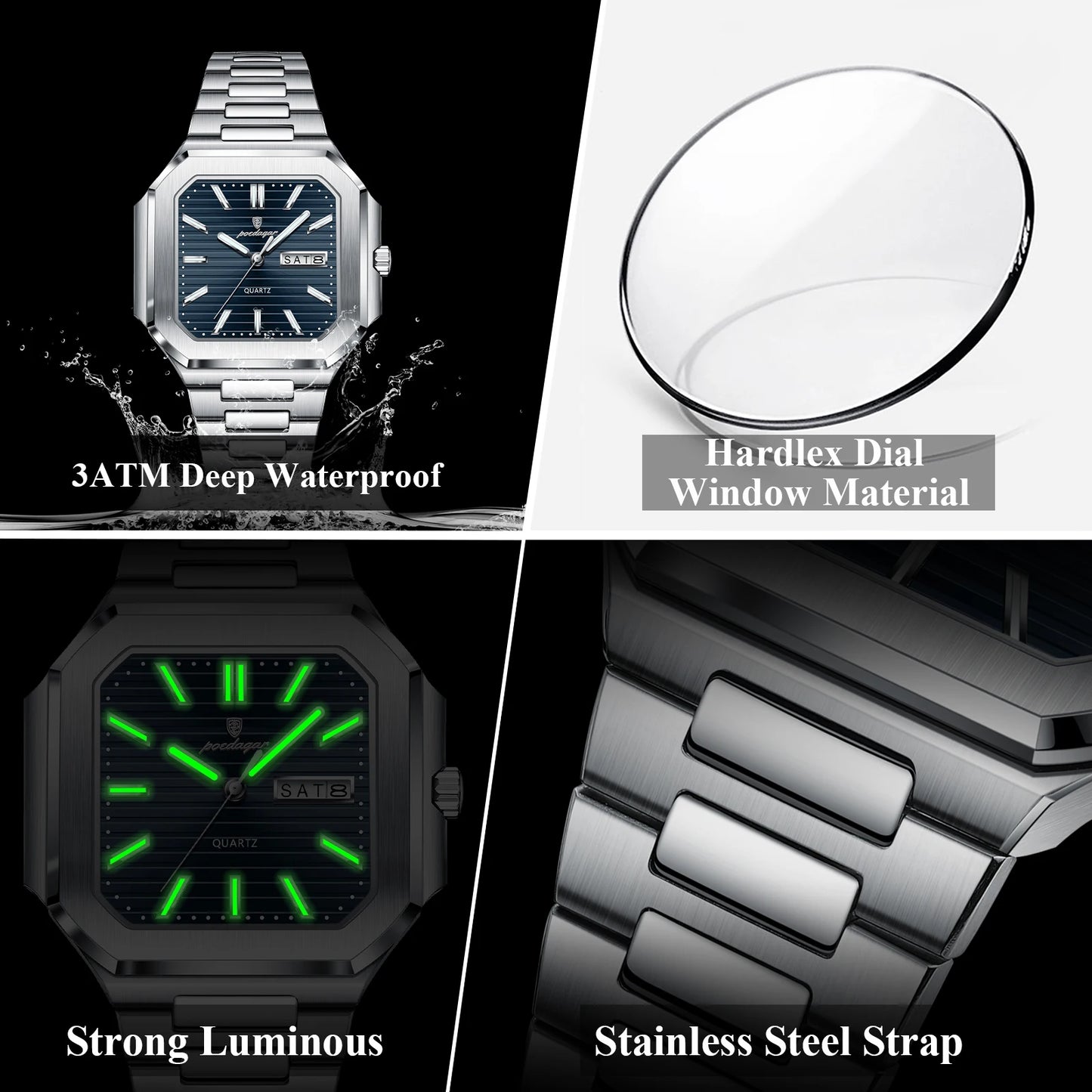 Reloj POEDAGAR de negocios para hombre, resistente al agua, luminoso, con fecha, semana, relojes clásicos para hombre, Reloj de pulsera de cuarzo de acero inoxidable para hombre