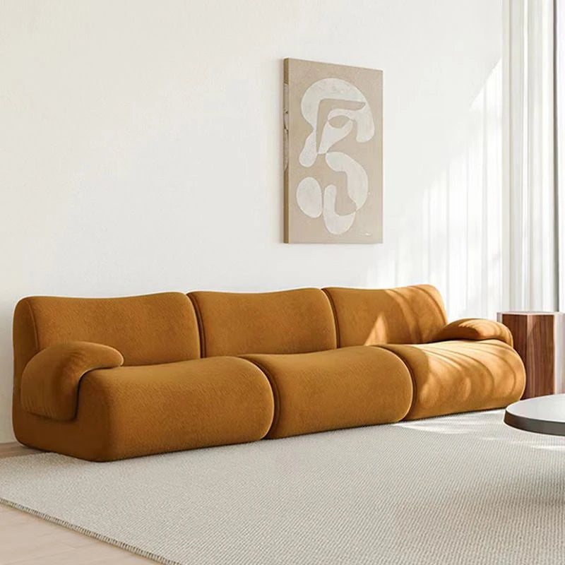 Sofá modular comprimido al vacío, seccional de tela Wabi-Sabi Sherpa con espuma muy elástica, estilo crema de mediados de siglo, ahorro de espacio