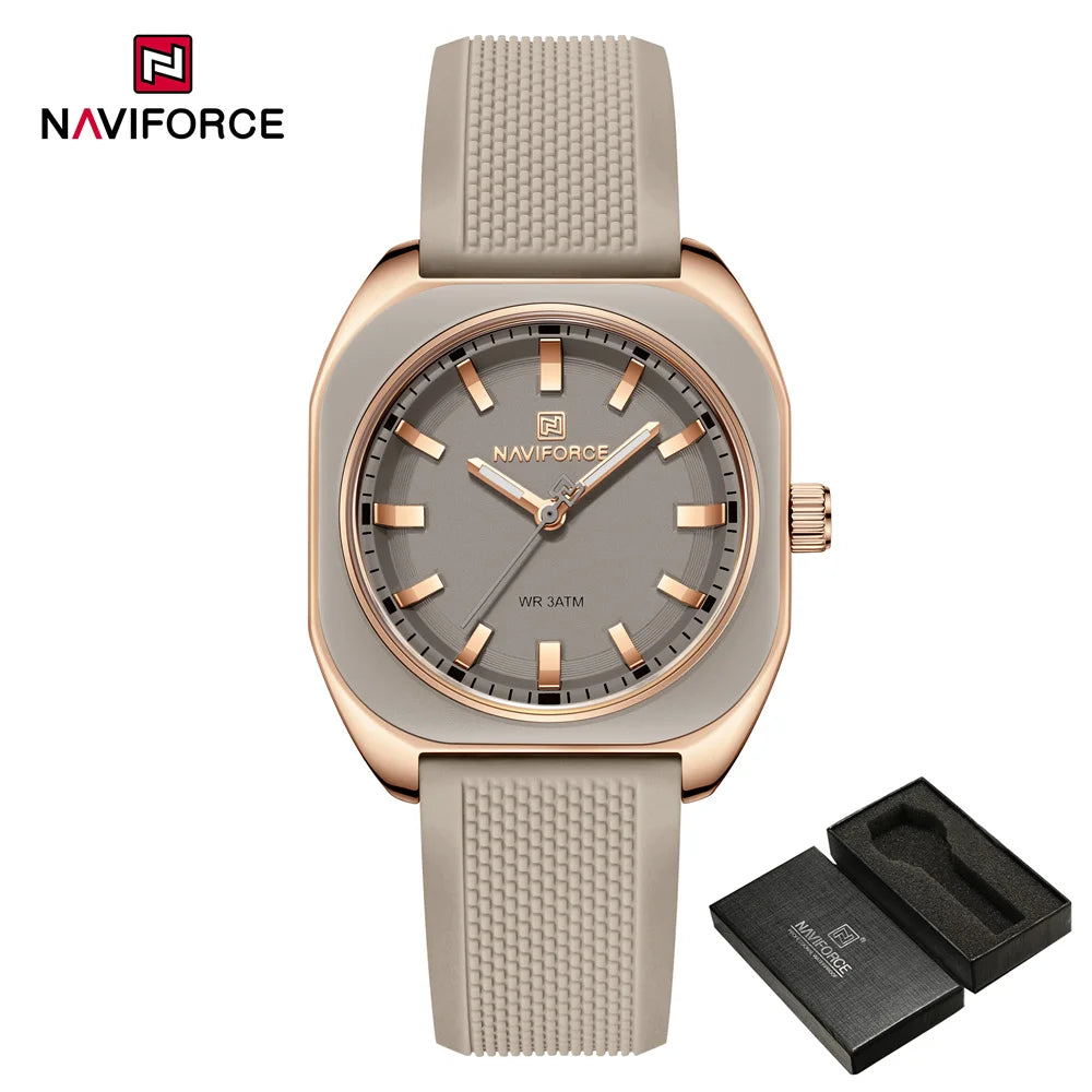 NAVIFORCE, reloj para mujer, marca superior, moda de lujo, reloj de pulsera Original para mujer y niña, pulsera de goma de silicona, reloj informal para mujer 5061
