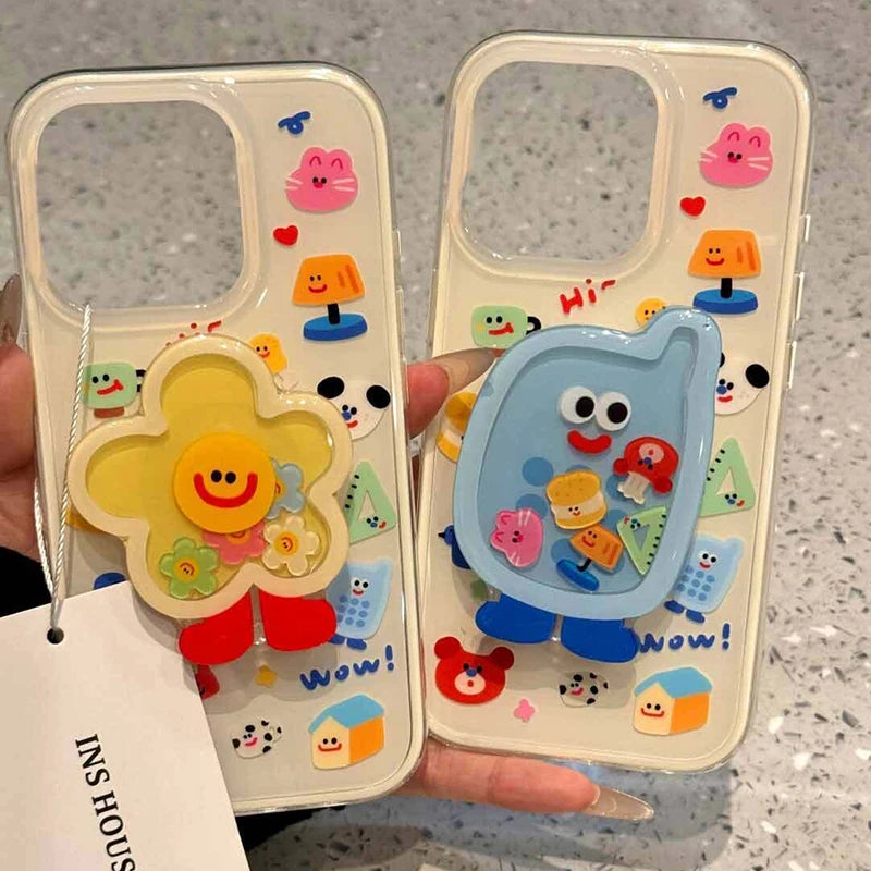 Para iPhone 17 Pro Max 16E 16 14 Plus 15 Pro Max 13 Mini 12 11 soporte Tok de agarre sacible de dibujos animados funda dura de acrílico blanco para teléfono