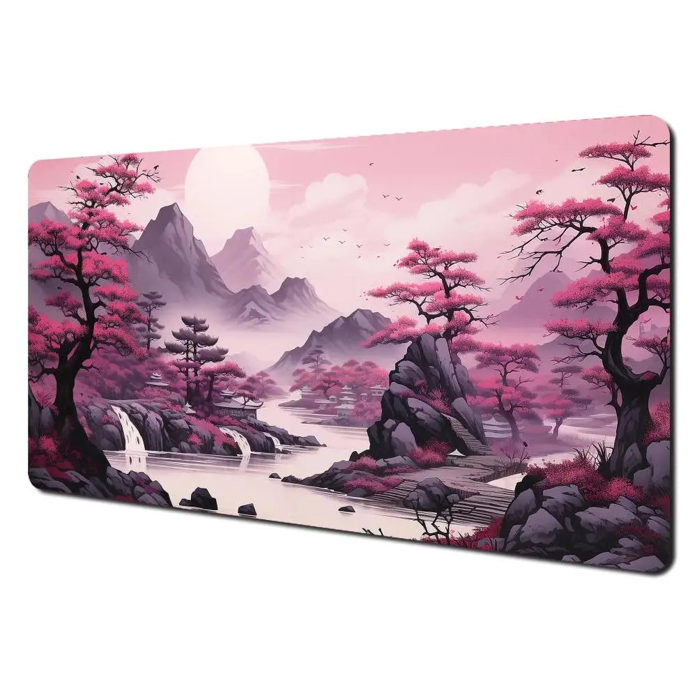 Alfombrilla de ratón grande con paisajes artísticos en rojo y negro, alfombrilla de escritorio duradera antideslizante, accesorios de oficina, alfombrilla para teclado y ratón, Tapis De Bureau