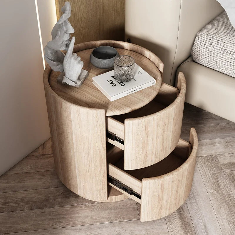 Gabinete lateral para sofá de sala de estar, mesita de noche redonda creativa de madera maciza, nuevo gabinete de almacenamiento para dormitorio pequeño y moderno y sencillo