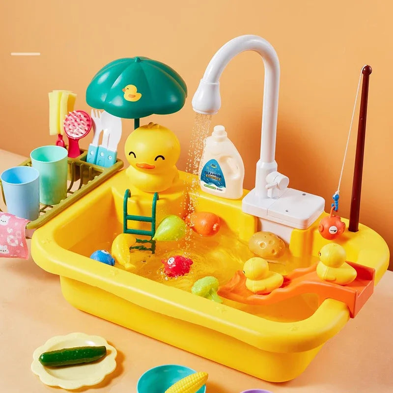 Juguetes de fregadero de cocina para niños, lavavajillas eléctrico, juguete con agua corriente, juego de simulación de comida, juguete de pesca, juego de rol, regalo para niñas