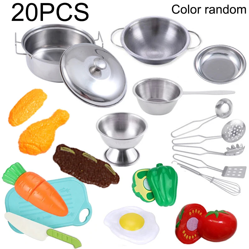 Accesorios para juego de imitación de cocina, juguetes con utensilios de cocina de acero inoxidable, juego de ollas y sartenes, utensilios de cocina, herramienta de aprendizaje para regalos