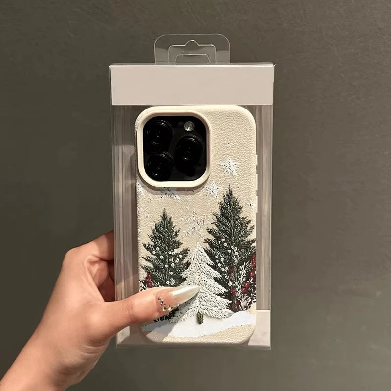 Funda de teléfono de cuero de imitación con paisaje de cedro de invierno para iPhone 17 Air 16 E 15 14 Plus 13 12 11 Pro Max XS Max, funda de silicona suave