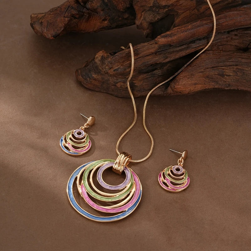 3 unid/set de pendientes redondos grandes, conjunto de Collar para mujer, cadenas de cuerda de PU exageradas, Collar con colgante geométrico de Metal, joyería
