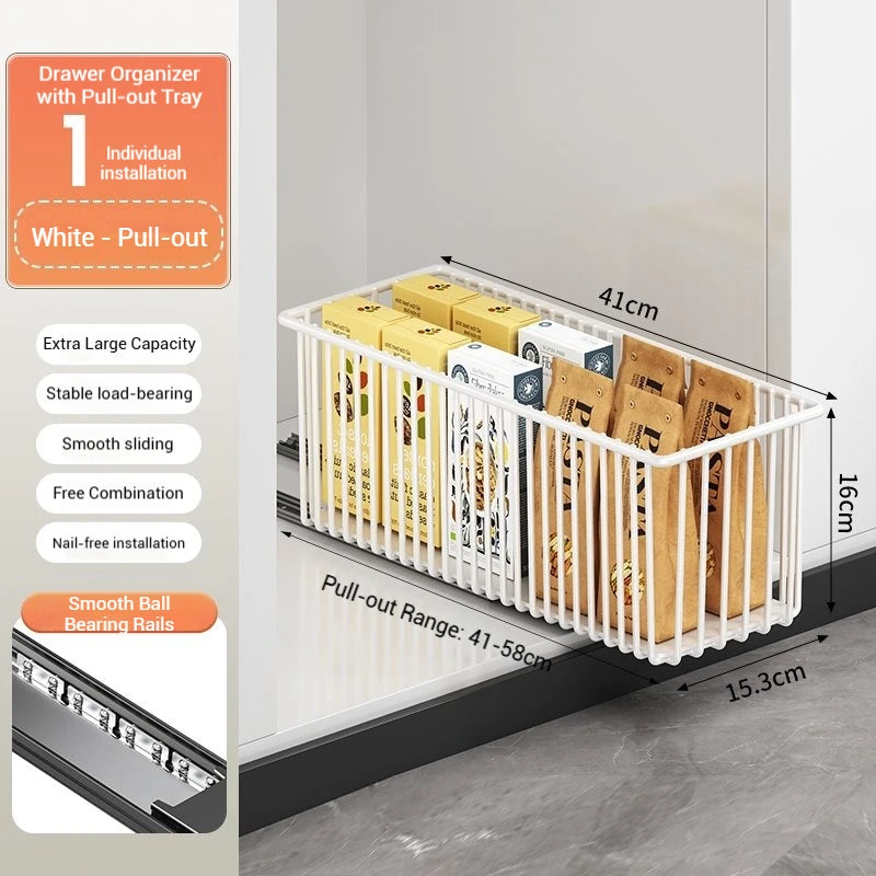 Organizador de gabinete extraíble de 2 piezas, cajones deslizantes de acero al carbono, estantes deslizantes para despensa, para organización de gabinetes de cocina.