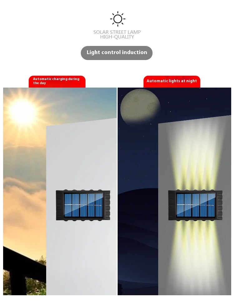 Lámpara Solar de pared de 4/6/8/10LED, decoración de calle para patio, luz impermeable para exteriores, iluminación luminosa arriba y abajo, lámpara de paisaje de jardín
