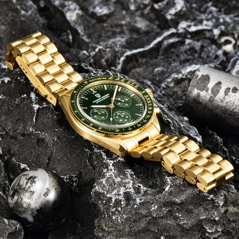 Relojes PAGANI DESIGN Moon para hombre, reloj de cuarzo de lujo dorado, cronógrafo deportivo, zafiro AR, resistente al agua, luminoso, regalo para hombre