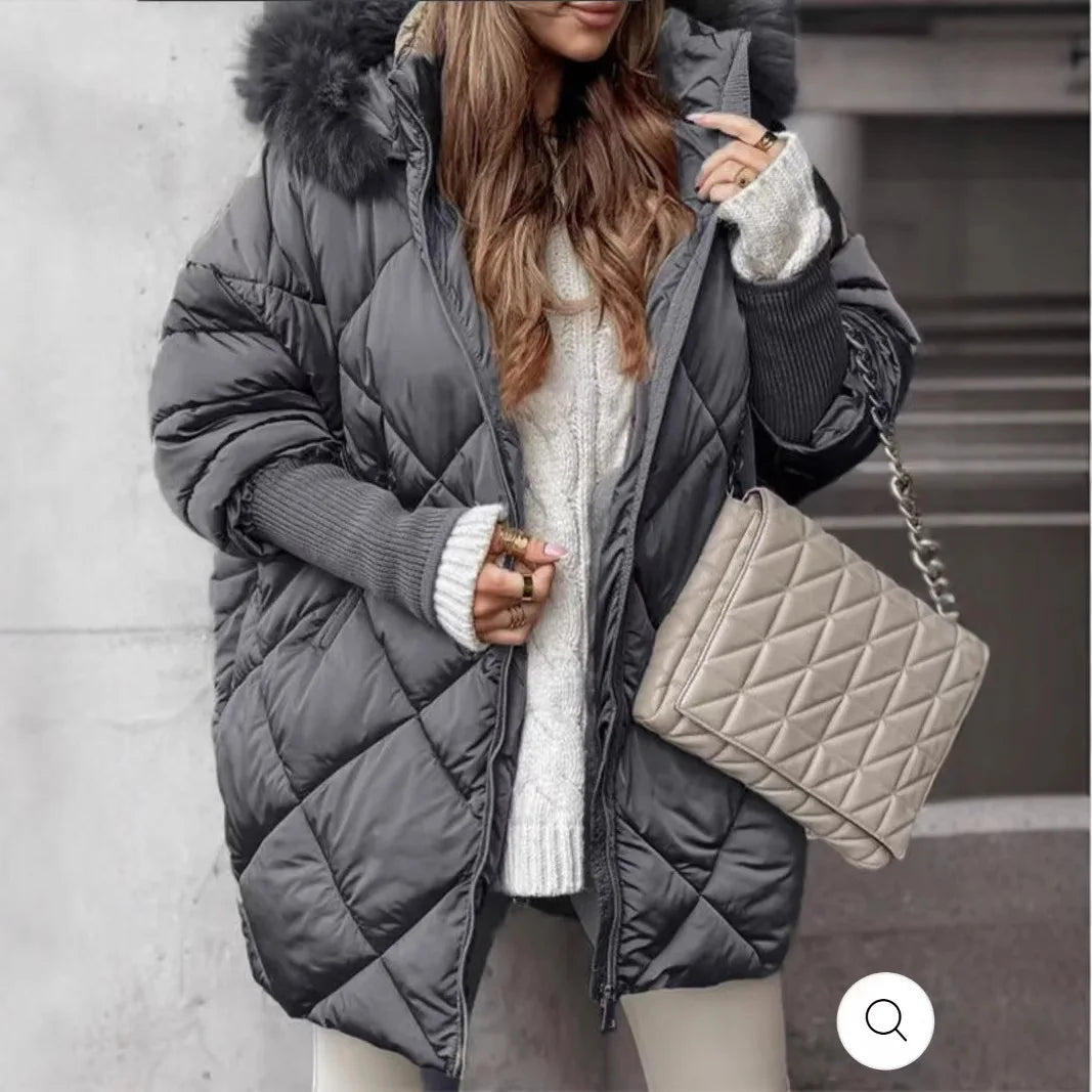 Ropa de Invierno de algodón cálido temperamento con capucha cárdigan con cremallera Color sólido Abrigos Invierno Mujer 2025 Casacos Inverno Feminino