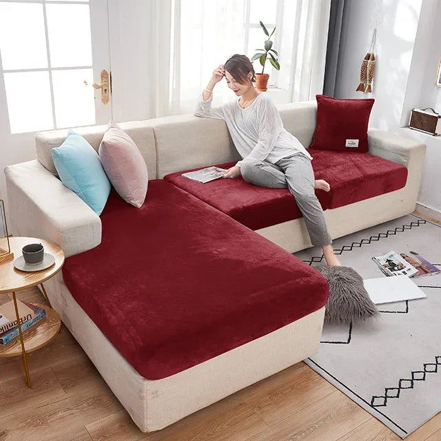 Fundas para cojines de asiento de sofá de terciopelo elástico para sala de estar, cojín Chaise Longue, fundas de sofá para muebles en forma de L de esquina de lujo