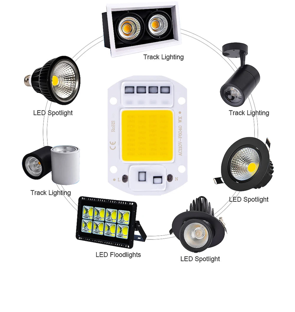 Lámpara LED COB con cuentas, 20W, 30W, 50W, 220V, IP65, IC inteligente, sin necesidad de controlador, luz de inundación DIY, foco de bombilla Led, lámpara con Chip para exteriores más brillante
